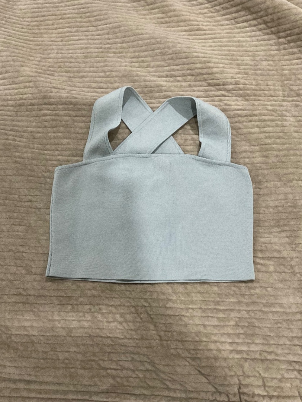 Babaton Aritzia Cross Back Knit Crop Top Light Blue Size Medium